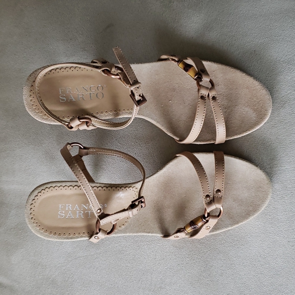 Franco Sarto Neutral Tan Stilettos Heels Pumps Strappy Suede Leather 7.5